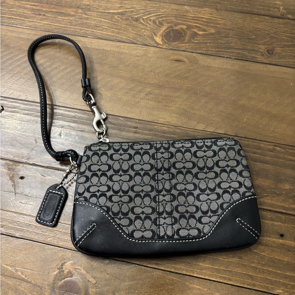 Coach Handbags - Coach Signature C Jacquard Print Leather Trim Wristlet